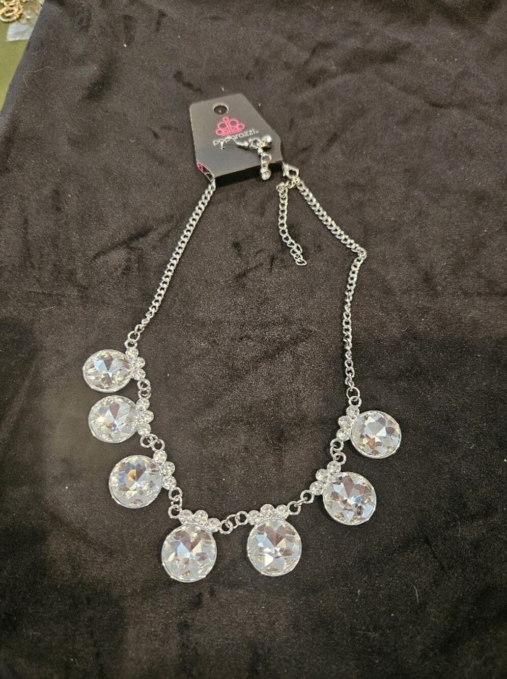 paparazzi Silver-Tone Clear Crystal Statement Necklace